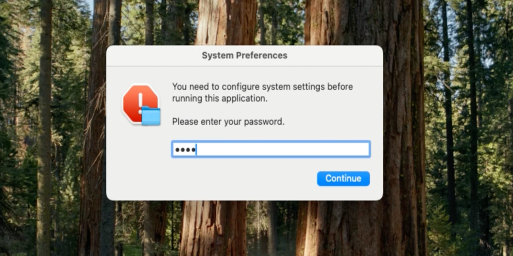 Wyglądające na oficjalne okno z komunikatem systemu macOS
